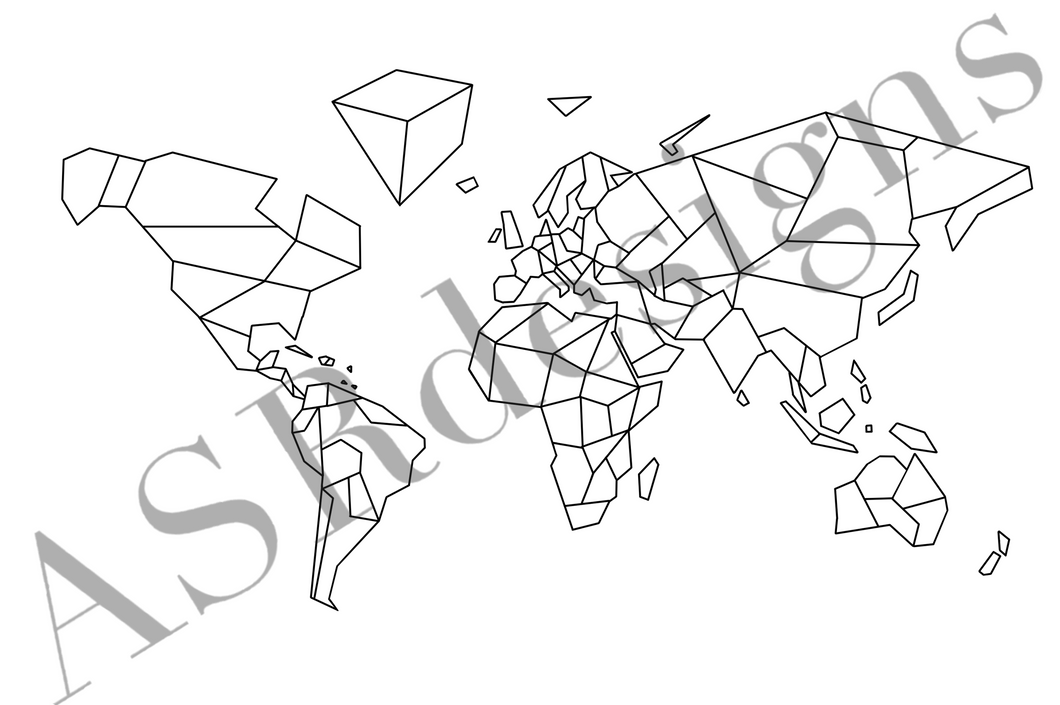 Geometrische  wereldkaart | wereldposter - zwart wit