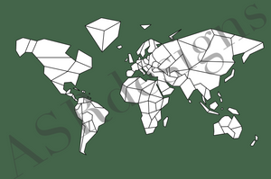Geometrische wereldkaart | wereldposter - donkergroen 