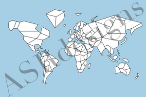 Geometrische wereldkaart | wereldposter - lichtblauw
