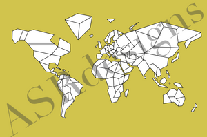 Geometrische wereldkaart | wereldposter - geel