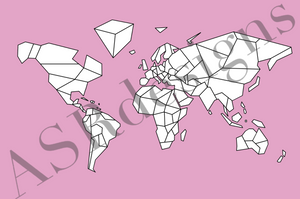 Geometrische wereldkaart | wereldposter - roze