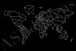 Geometrische wereldkaart | wereldposter - zwart met witte lijn