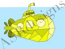 Afbeelding in Gallery-weergave laden, Geometrische en coole poster op de babykamer of kinderkamer van een onderzeeër / Duikboot  geel in het water, met kleur
