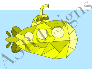 Geometrische en coole poster op de babykamer of kinderkamer van een onderzeeër / Duikboot  geel in het water, met kleur