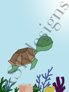 Lieve en hippe poster voor babykamer of kinderkamer van een (geometrische) schildpadje in kleur