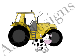 Poster tractor met koe