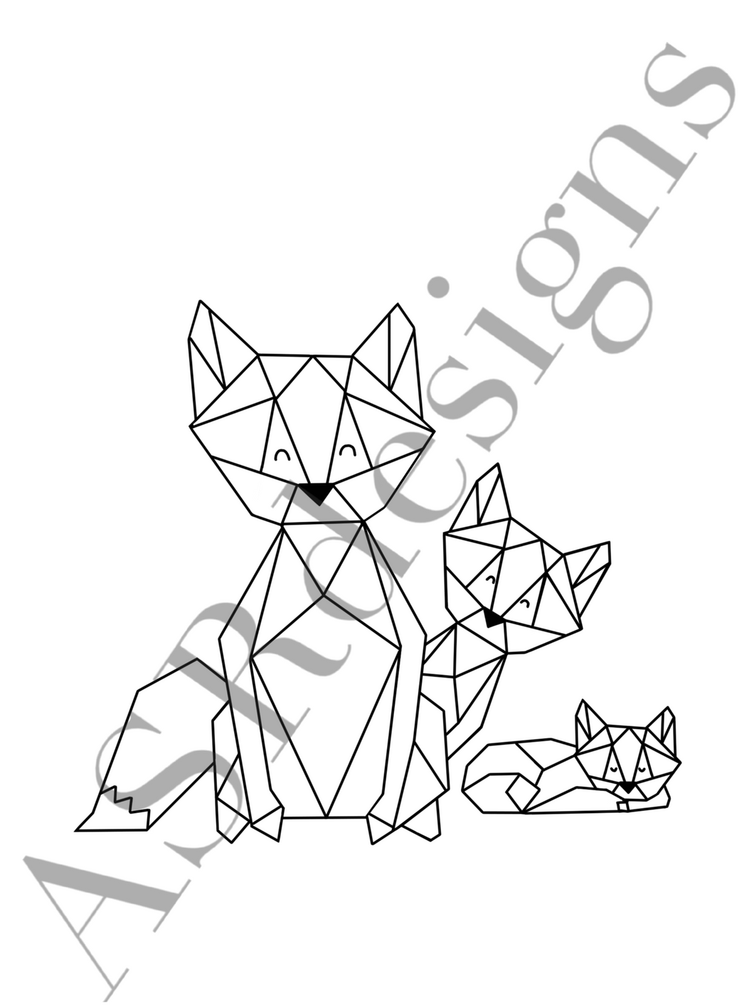 Lieve en hippe poster voor babykamer of kinderkamer van een (geometrische) vos  met vosjes in zwart wit