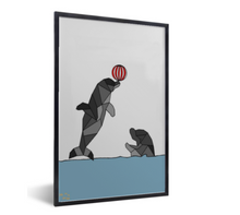 Afbeelding in Gallery-weergave laden, kinderposter dolfijn zwarte lijst
