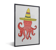 Afbeelding in Gallery-weergave laden, Poster octopus met Mexicaanse hoed in zwarte lijst
