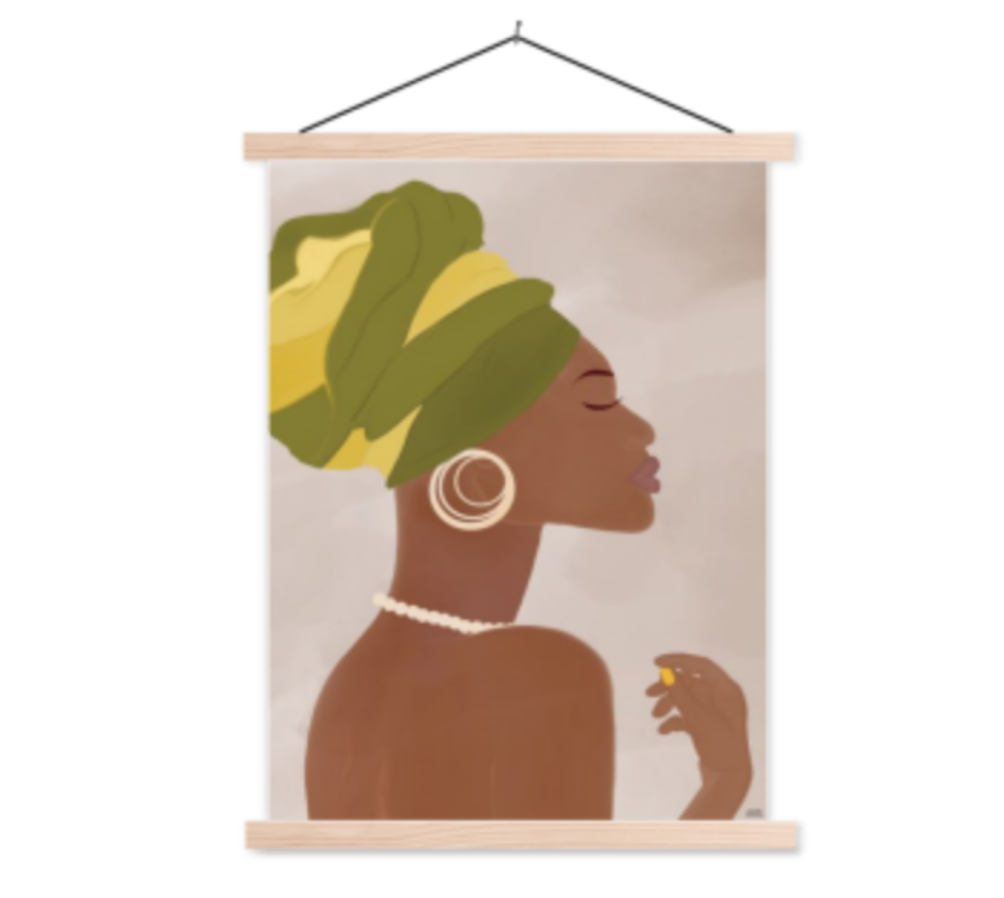 Poster Afrikaanse krachtige vrouw - zandkleuren - schoolplaat / poster hanger