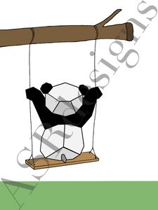 Vrolijke en lieve poster voor babykamer of kinderkamer van een (geometrische ) schommelende pandabeer in kleur