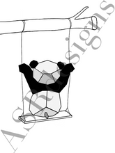 Afbeelding in Gallery-weergave laden, Vrolijke en lieve poster voor babykamer of kinderkamer van een (geometrische ) schommelende pandabeer in zwart wit

