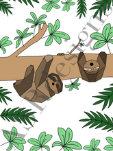 Afbeelding in Gallery-weergave laden, Leuke en hippe poster voor babykamer of kinderkamer van een (geometrische)  slapende Luiaard  (sloth) aan een boom in kleur
