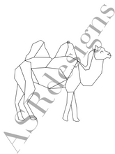 Afbeelding in Gallery-weergave laden, Leuke poster voor op de babykamer of kinderkamer  - Geometrische kameel in woestijn - in zwart wit

