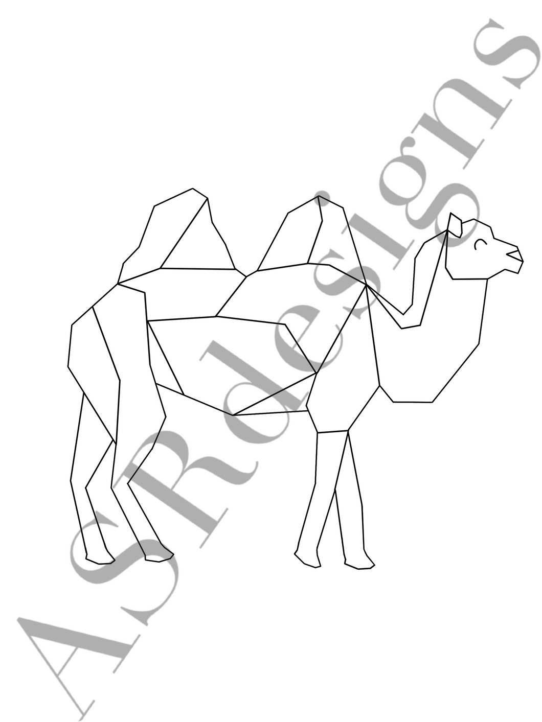 Leuke poster voor op de babykamer of kinderkamer  - Geometrische kameel in woestijn - in zwart wit