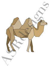 Afbeelding in Gallery-weergave laden, Leuke poster voor op de babykamer of kinderkamer  - Geometrische kameel in woestijn - -in kleur
