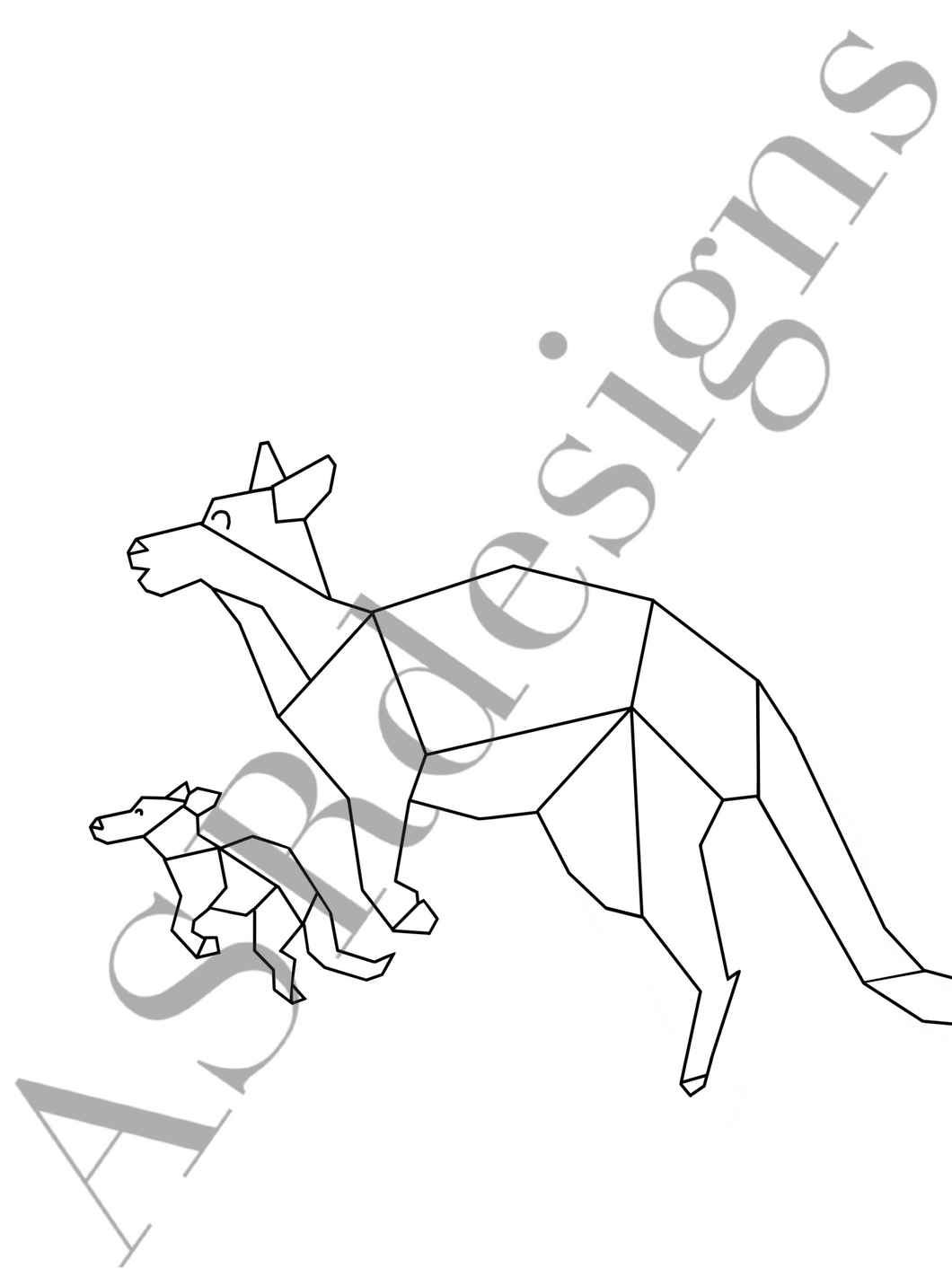 Leuke en lieve poster voor babykamer of kinderkamer van Kangeroe met baby in Australië -  in zwart wit