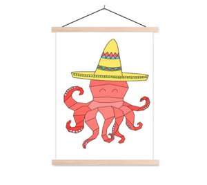 Poster octopus met Mexicaanse hoed in schoolplaat / poster hanger