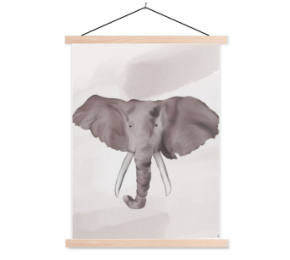 Poster olifant, realistisch - zandkleuren - boho -  schoolplaat/ poster hanger