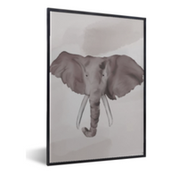 Afbeelding in Gallery-weergave laden, Poster olifant, realistisch - zandkleuren - boho -  zwarte lijst 

