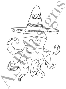 Poster octopus met Mexicaanse hoed zwart wit versie
