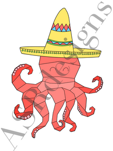 Poster octopus met Mexicaanse hoed  kleur