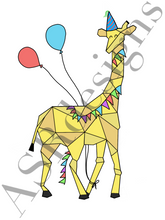Afbeelding in Gallery-weergave laden, Geweldige Poster voor op de babykamer of kinderkamer van een  feestende giraffe - kleur
