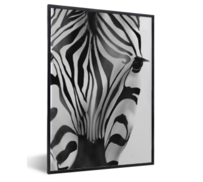 Poster zebra , zwart-wit, Scandinavisch interieur - zwarte lijst