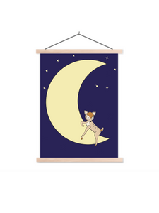 Lieve poster /muurdecoratie voor kinderkamer / babykamer - hertje (Bambi) op de maan