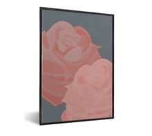Afbeelding in Gallery-weergave laden, Poster rozen bloemen - roze, blauw - kleurrijk - zwarte lijst

