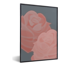 Poster rozen bloemen - roze, blauw - kleurrijk - zwarte lijst