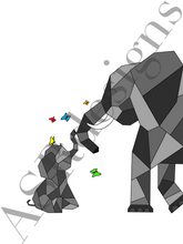 Afbeelding in Gallery-weergave laden, Hippe en lieve poster voor babykamer of kinderkamer van een (geometrische ) olifantje met mamma in kleur
