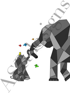 Hippe en lieve poster voor babykamer of kinderkamer van een (geometrische ) olifantje met mamma in kleur