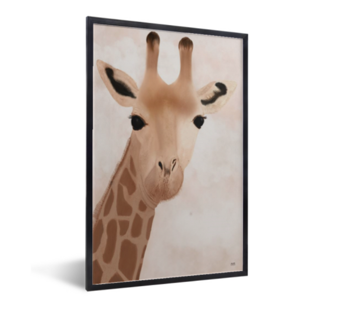 Poster giraffe in zwarte lijst | Safari poster van asrdesigns - zandkleur