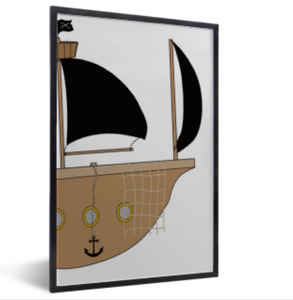 Posterset / muurdecoratie kinderkamer of babykamer -piraten posters met schip, schatkaart en een piraat met papagaai