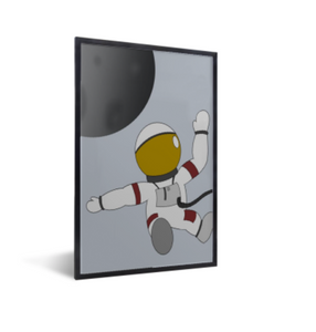 poster astronaut - kinderkamer astronaut in ruimte - rood - lijst