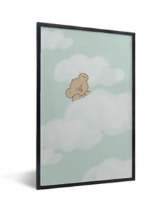 poster babykamer beer in wolken mintgroen - lijst