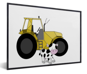 Poster tractor met koe