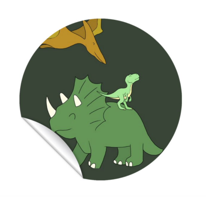 Muursticker rond - dino , dinosaurus , groen