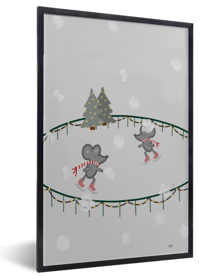 winter poster kerst - schaatsende muizen