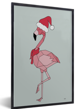 Afbeelding in Gallery-weergave laden, Winter poster kerst- flamingo met kerstmuts
